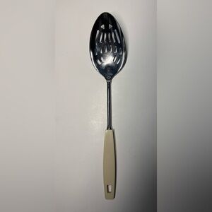 Vintage Ecko USA Slotted Metal Serving Spoon Utensil Cream Plastic Handle  12”